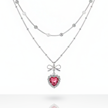 Load image into Gallery viewer, [Choi Yena Necklace] Rosepink Heart Princess Layered Necklace - Silver Color