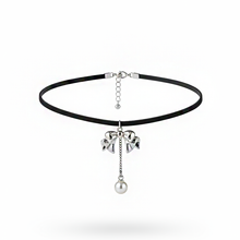 Load image into Gallery viewer, [IVE Wonyoung Necklace] Romantic Bow and Pearl Drop Choker - Silver Color