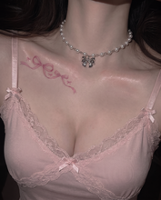 Load image into Gallery viewer, [TWICE Chaeyoung Necklace] Adorable Ribbon Pearl Choker - Silver Color