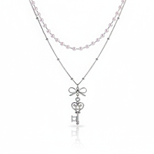 Load image into Gallery viewer, [Jo Yuri, Rescene Woni Necklace/Anti-tarnish] Sweet Silver Heart Key Layered Necklace - Silver Color