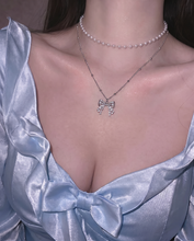 Load image into Gallery viewer, [IVE Liz Necklace/Anti-tarnish] Sparkling Ribbon Layered Necklace - Silver Color