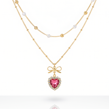 Load image into Gallery viewer, Rosepink Heart Princess Layered Necklace - Gold Color (STAYC Seeun Necklace)