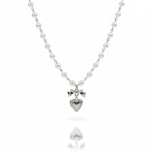 Load image into Gallery viewer, [Red Velvet Irene Necklace] Coquette Ribbon and Heart Locket Pearl Choker - Silver Color