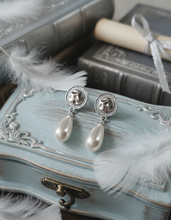 Load image into Gallery viewer, Ethnic Button and Long Pearl Earrings - Silver