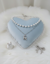 Load image into Gallery viewer, Kitty Layered Pearl Choker Necklace -Silver Color