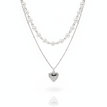 Load image into Gallery viewer, [Anti-tarnish] Heart Locket Layered Pearl Choker Necklace - Silver Color