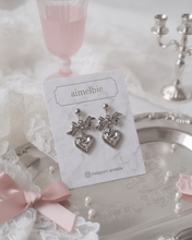 Load image into Gallery viewer, [Hearts2Hearts Yuha Earrings] Silver Laced Heart and Bow Earrings