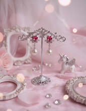 Load image into Gallery viewer, [IU Earrings] Heart Crystal and Pearl Earrings - Rosepink