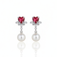 Load image into Gallery viewer, [IU Earrings] Heart Crystal and Pearl Earrings - Rosepink