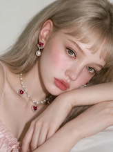 Load image into Gallery viewer, [IU Earrings] Heart Crystal and Pearl Earrings - Rosepink