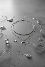 Load image into Gallery viewer, [Aespa NingNing Necklace] Upside Down Crescent Moon Rhinestone Chain Choker Layered Necklace - Silver