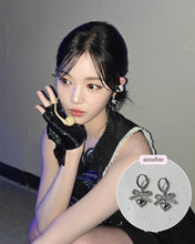 Load image into Gallery viewer, [Hearts2Hearts Yuha Earrings] Coquette Laced Ribbon and Heart Huggies earrings