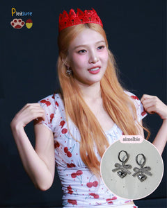 [Hearts2Hearts Yuha Earrings] Coquette Laced Ribbon and Heart Huggies earrings