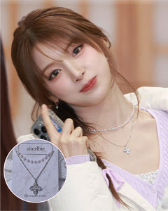 [NMIXX Jiwoo Necklace] Luna Blossom Layered Necklace - Silver color