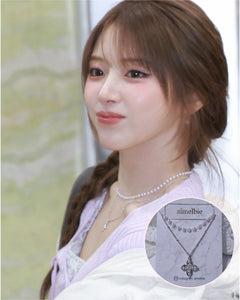 [NMIXX Jiwoo Necklace] Luna Blossom Layered Necklace - Silver color