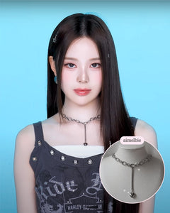 [KISS OF LIFE Julie Necklace] Modern Longdrop Heart Chain Choker Necklace