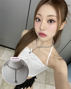 Modern Longdrop Heart Chain Choker Necklace (KISS OF LIFE Julie Necklace)