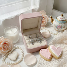 Load image into Gallery viewer, [Hearts2Hearts Yuha Earrings] Coquette Laced Ribbon and Heart Huggies earrings