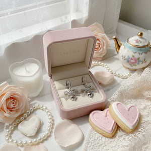 [Hearts2Hearts Yuha Earrings] Coquette Laced Ribbon and Heart Huggies earrings