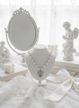 Load image into Gallery viewer, [Red Velvet Irene Necklace] Coquette Ribbon and Heart Locket Pearl Choker - Silver Color