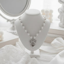 Load image into Gallery viewer, [Red Velvet Irene Necklace] Coquette Ribbon and Heart Locket Pearl Choker - Silver Color