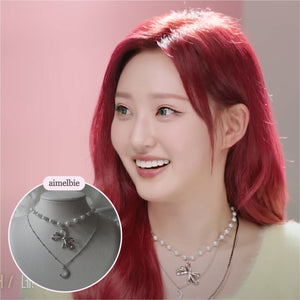 [BABYMONSTER Ahyeon, Luka Necklace] Princess Bow and Moon Layered Necklace - Silver Color