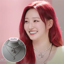 Load image into Gallery viewer, [BABYMONSTER Ahyeon, Luka Necklace] Princess Bow and Moon Layered Necklace - Silver Color