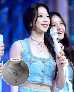 [BABYMONSTER Ahyeon, Luka Necklace] Princess Bow and Moon Layered Necklace - Silver Color