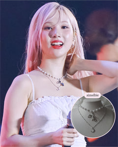 [BABYMONSTER Ahyeon, Luka Necklace] Princess Bow and Moon Layered Necklace - Silver Color