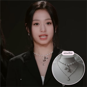 [BABYMONSTER Ahyeon, Luka Necklace] Princess Bow and Moon Layered Necklace - Silver Color