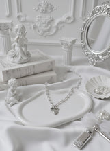 Load image into Gallery viewer, [Red Velvet Irene Necklace] Coquette Ribbon and Heart Locket Pearl Choker - Silver Color