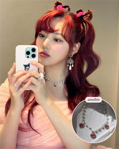 [NMIXX Kyujin Necklace] Rosepink Heart Crystal Party Queen Choker Necklace (KARA Gyuri Necklace)
