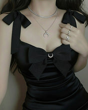 Load image into Gallery viewer, [Aespa NingNing Necklace] Upside Down Crescent Moon Rhinestone Chain Choker Layered Necklace - Silver