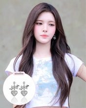 Load image into Gallery viewer, [Hearts2Hearts Yuha Earrings] Silver Laced Heart and Bow Earrings