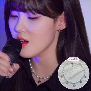 [Woo!ah! Nana, FIFTY FIFTY Sio, Kep1er Chaehyun Necklace] Starry Pearl Choker Necklace - Silver