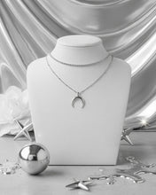 Load image into Gallery viewer, [Aespa NingNing Necklace] Upside Down Crescent Moon Rhinestone Chain Choker Layered Necklace - Silver