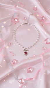 [Jenny Park Necklace] Rosepink Heart and Bow Pearl Choker Necklace