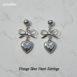 [NMIXX Jiwoo Earrings] Vintage Silver Heart Earrings