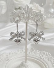 Load image into Gallery viewer, [Hearts2Hearts Yuha Earrings] Coquette Laced Ribbon and Heart Huggies earrings