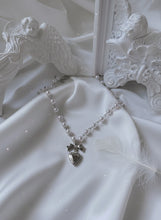 Load image into Gallery viewer, [Red Velvet Irene Necklace] Coquette Ribbon and Heart Locket Pearl Choker - Silver Color