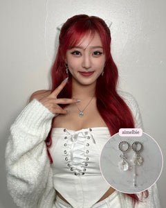 White Shell Ribbon Princess Earrings (H1-Key Hwiseo Earrings)