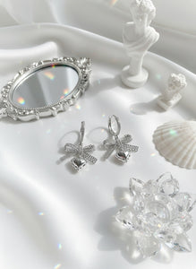 [Hearts2Hearts Yuha Earrings] Coquette Laced Ribbon and Heart Huggies earrings