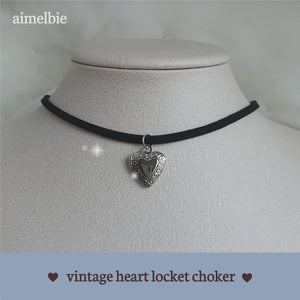 Vintage Heart Locket Choker - Silver ver.