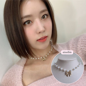 Adorable Ribbon Pearl Choker - Gold ver. (Billlie Sheon Necklace)