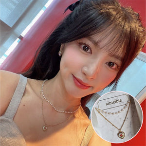 [Kim Sejeong, Billlie Tsuki, Oh My Girl Binnie Necklace] Vintage Rose Heart Layered Necklace