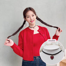 Load image into Gallery viewer, Burgundy Heart Earrings and Choker Set (Twice Dahyun, VIVIZ Eunha, Choi Yena, Kep1er Dayeon Choker)