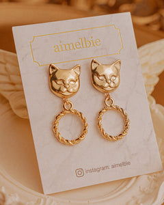 Melbie The Cat Series - Antique Cat Knobs Earrings (Gold ver.)