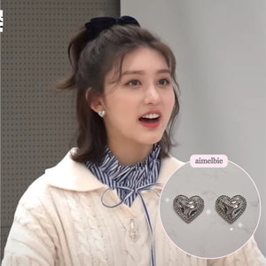 [Aespa NingNing, Red Velvet Joy, IVE Gaeul, ITZY Yuna Earrings] Silver Laced Hearts Earrings