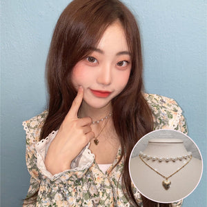 Heart Locket Layered Pearl Choker Necklace - Gold ver. (Billlie Sheon Necklace)