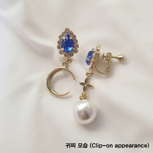 Blue Crystal and the Moon Earrings